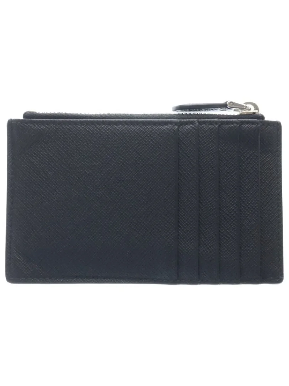 Prada Triangle Logo Saffiano Leather Card Case Business Holder Coin Black